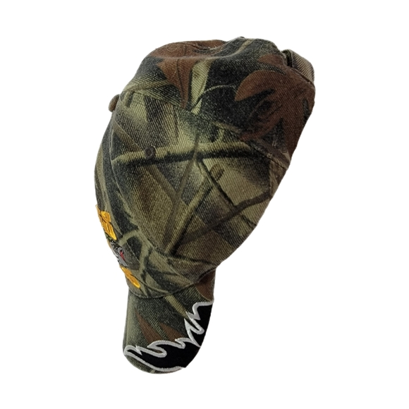 Bass Boss Camouflage Flames Embroidered Bass Fish One Size Fits All Baseball Cap - Picture 4 of 7